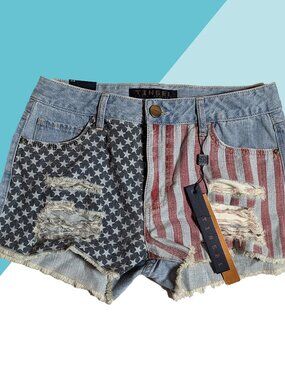 NWT Tinsel American Flag Denim Shorts